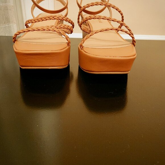 Sun‎ + Stone Alyssaa Caramel Brown Braided Strap Y2K Wedge Heel Boho Sandals Sz. - Picture 8 of 14